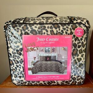 Juicy Couture Queen Leopard Cheetah Faux Fur 4 Piece Bedding Set NEW